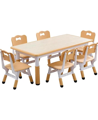 gaomon Modern Kids Table and 6 Chair Set, 47.20" Height Adjustable Toddler Table and 6 Chairs Set with Non-Slip Table Legs&Organizer Graffiti Desktop
