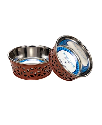 Country Living Set of 2 Stainless Steel Dog Bowls - Farmhouse Style, Durable & Non-Slip, Easy Clean Pet Feeder