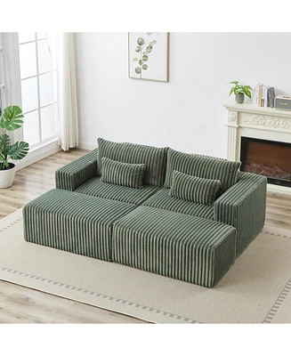87" Oversized Sectional Lounge Chaise,No Assembly Required,Cloud Plush Loveseat with two Removable Footstool,Fluffy Modern Sleeper Chair for Indo