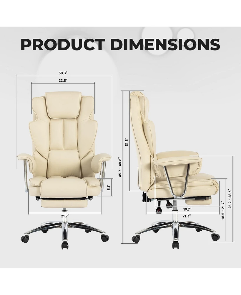Office Chair, Big and Tall Executive Office Chair with Footrest, Leather Computer Chair, Ergonomic Reclining Chair High Back, Large Home Office Chair