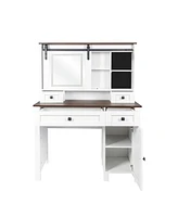Farmhouse Makeup Vanity with Mirror and Lights,41.73" Wide Vanity Desk, Vanity Table with 4 Drawers and 1 Cabinet,3 Color Modes, Dressing Table f
