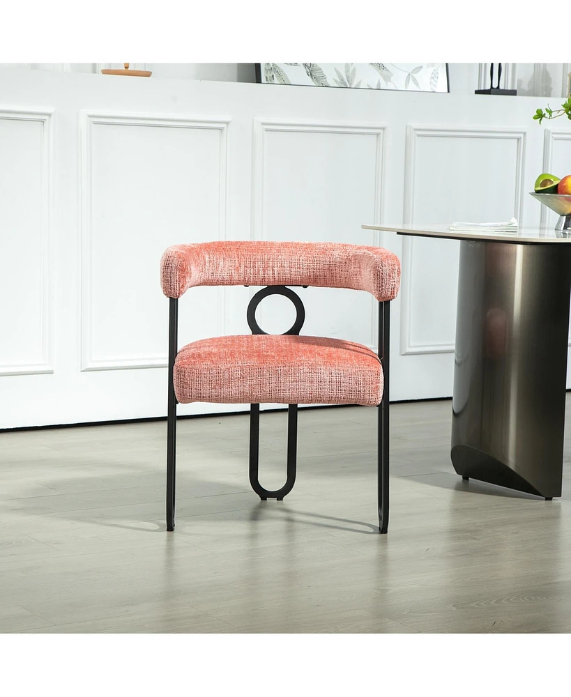 Contemporary Designed Chenille Fabric Upholstered Accent/Dining Chair/Barrel Side Chairs Kitchen Armchair for Living Room set of 1 (Pink Chenille)