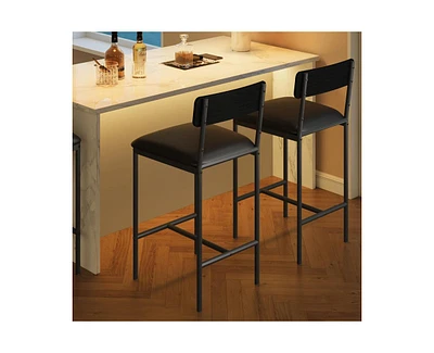 Bar Stools Set of 2, Kitchen with Footrest, 25.5 Inches Upholstered Chairs Back, 2 Counter Height Barstools for Bar