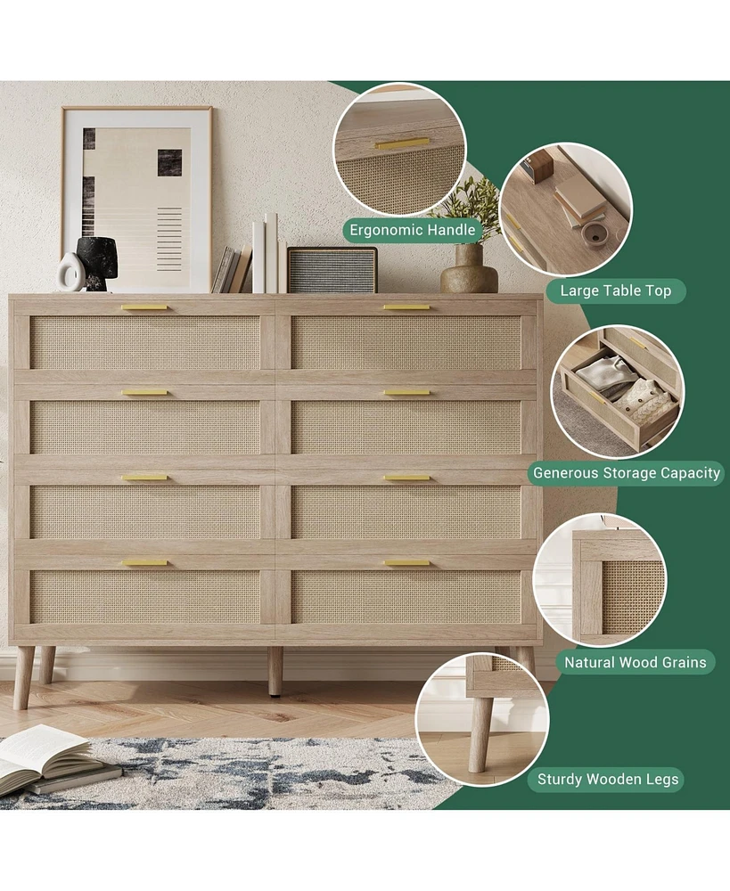 gaomon 8 Drawer Rattan Dresser