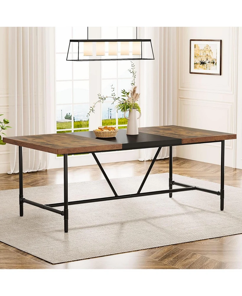 Tribesigns 70.8 x 35.4 inch Large Dining Table for 6-8, Industrial Rustic Kitchen Dining Room Table, Rectangle Dinner Table with Tube Metal Frame for