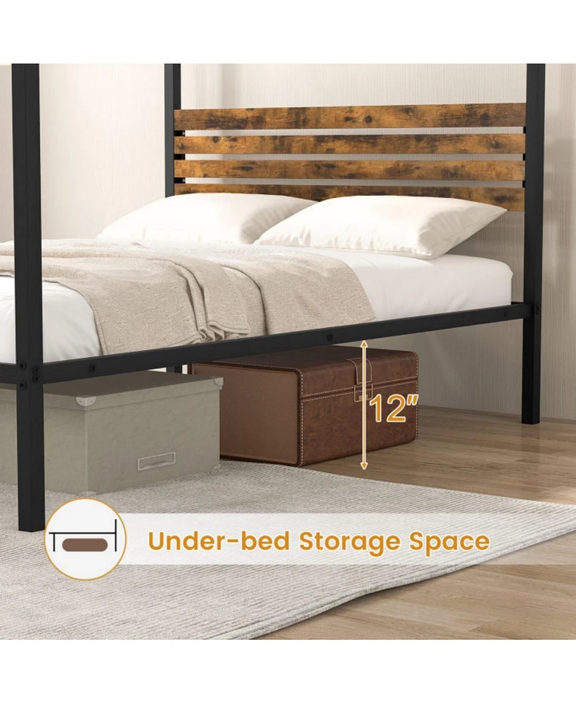 Sugift Queen Size Canopy Bed Frame with Under Bed Storage