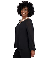 Kasper Women's V-Neck Raglan-Long-Sleeve Blouse Regular & Plus