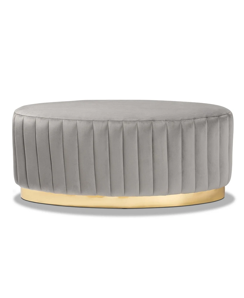 Baxton Studio Kirana Glam and Luxe Navy Blue Velvet Fabric Upholstered and Gold Pu Leather Ottoman