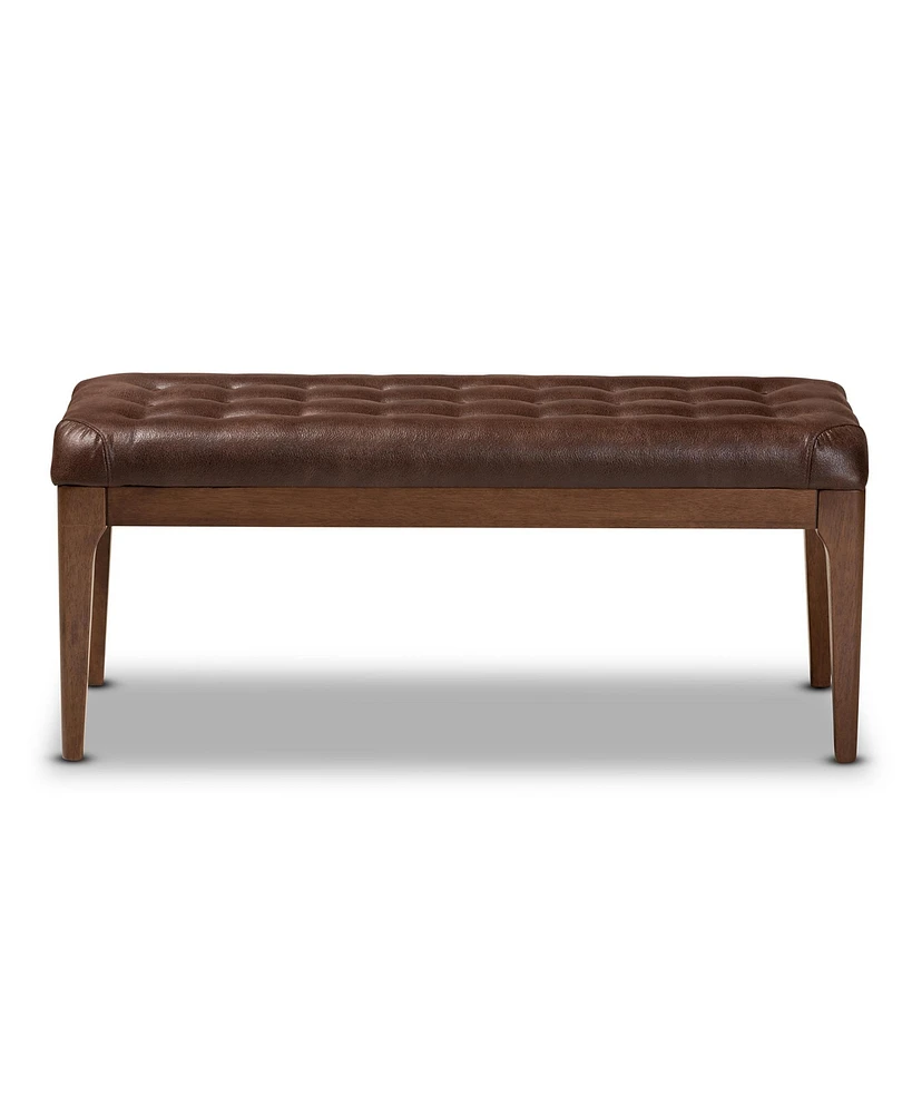 Baxton Studio Walsh Mid-Century Modern Dark Brown Leather-Effect Polyester Fabric Upholstered and Walnut Brown Finished Wood Dining Bench