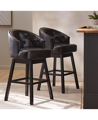 Set of 2 Swivel Barstools with Nailhead Trim,30.25” Seat Height for Kitchen and Home Bar-The Pop