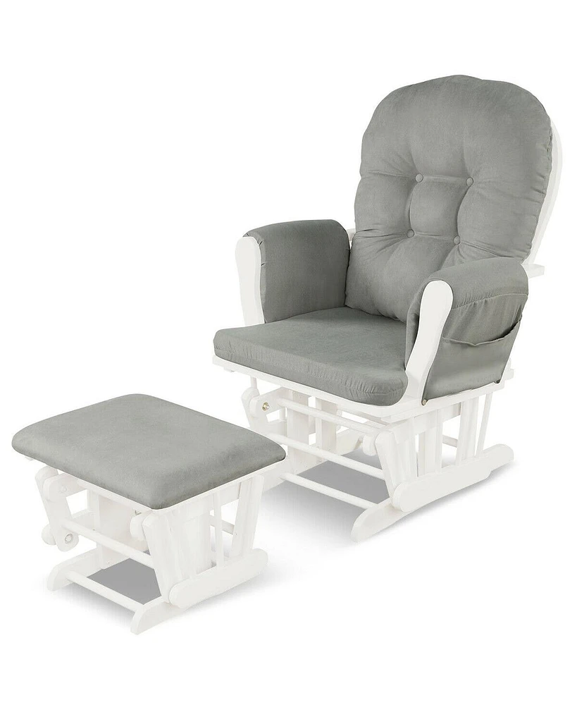 Gouun Wood Glider and Ottoman Set with Padded Armrests and Detachable Cushion