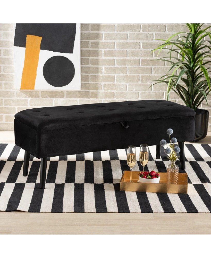 Baxton Studio Caine Modern and Contemporary Velvet Fabric Upholstered and Dark Brown Finished Wood Storage Bench