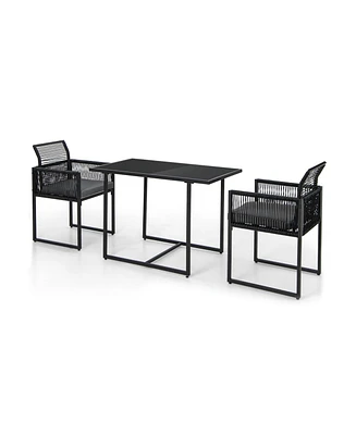 3 Pieces Outdoor Dining Set with Folding Backrest and Seat Cushions