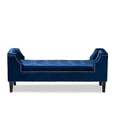 Baxton Studio Perret Modern and Contemporary Royal Blue Velvet Fabric Upholstered Espresso Finished Wood Bench