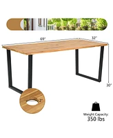 7 Pieces Outdoor Wicker Chair and Dining Table Set-Wood Handrail