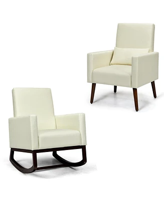 Gouun 2-in-1 Fabric Upholstered Rocking Chair with Pillow