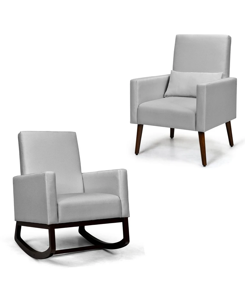Gouun 2-in-1 Fabric Upholstered Rocking Chair with Pillow