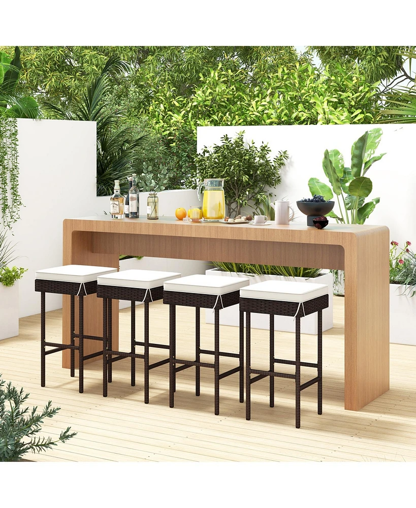 Gouun Patio Rattan Barstools Set of with Footrest and Soft Cushions for Backyard Balcony- Pieces