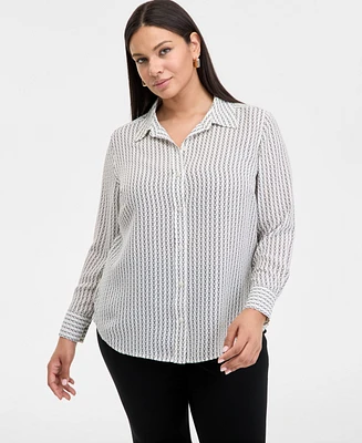 INC Plus Striped Long-Sleeve Shirt, Exclusively at Macy's