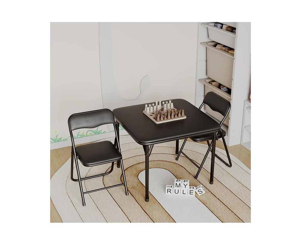 Boys and Girls Folding Table and Chair Set of 3, Featuring a Portable Table and Chairs with Ssoft Pu Cushions. No Assembly is Required, Perfect for Ea