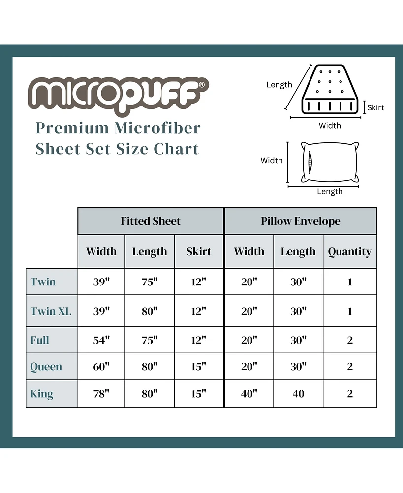 Micropuff Pillowcase Set with Matching Fitted Sheet – Soft, Durable, and Fade-Resistant Bedding
