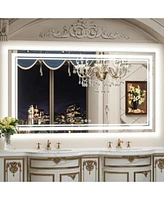 Keonjinn Led Bathroom Mirror With Frontlit Backlit Stepless 3 Colors Temperature Dimmable Light