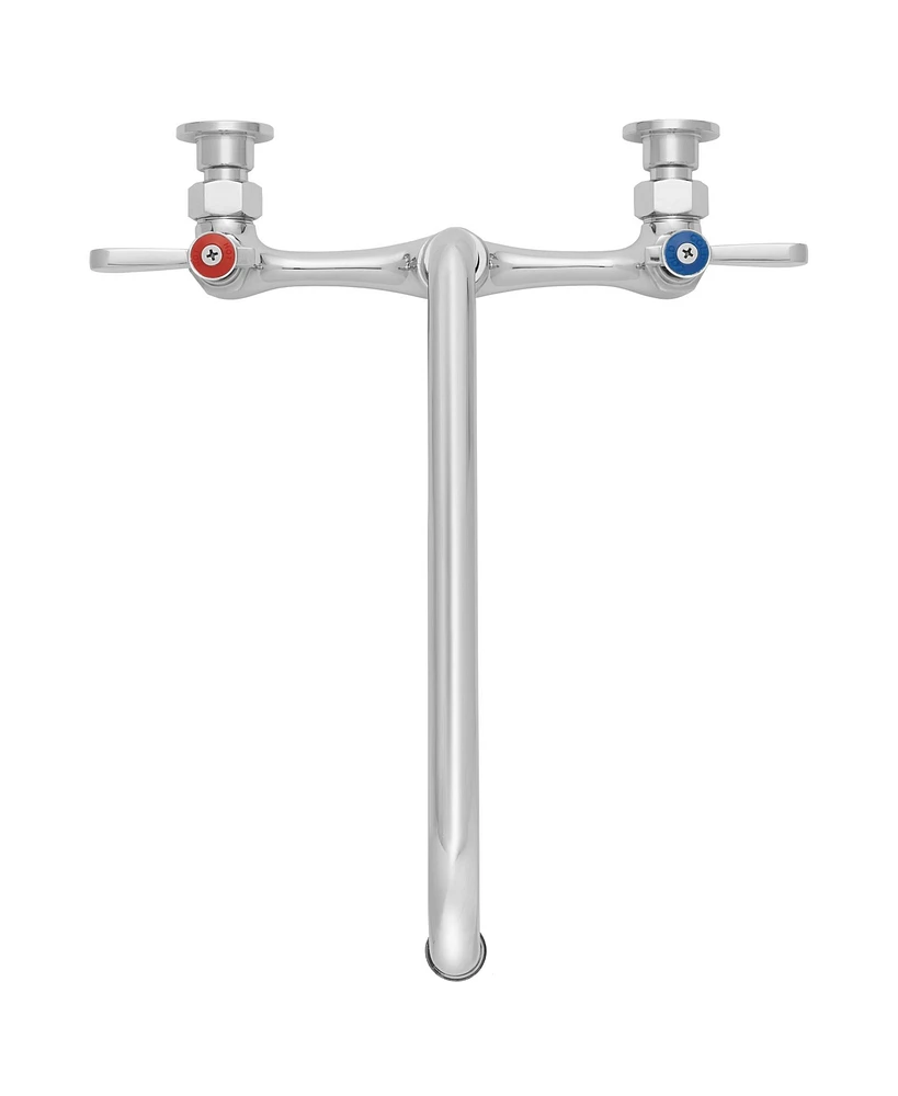 Gridmann Commercial Wall Mount Sink Faucet, 8" Center with 12" Swivel Spout, Nsf, Dual Lever Handles, Brass Construction, Chrome Polished Fi