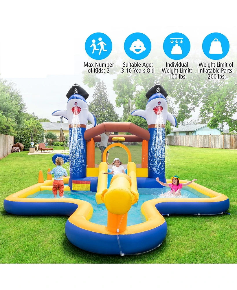 Gymax Inflatable Water Slide Park Bounce House Splash Pool Water Cannon without Blower
