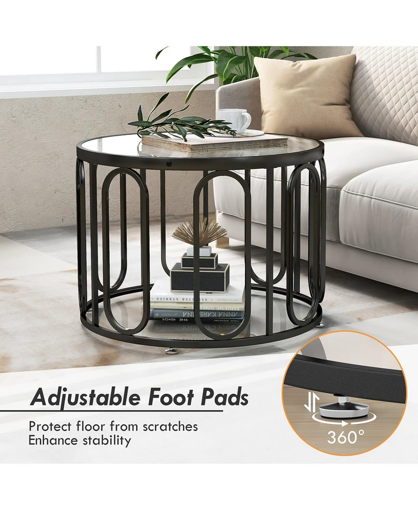 Gouun 24 Inch Round Table with Reeded Tempered Glass Top and Oval Swivel Brackets