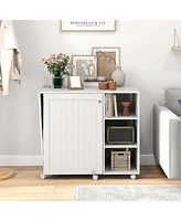 Folding Sewing Table with Storage Shelves 2 Storage Bins & 18 Pegs Lockable Casters