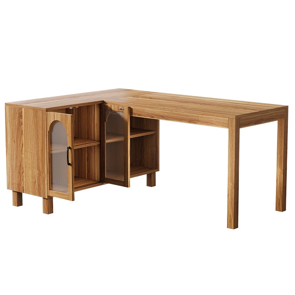 Tribesigns 59-Inch L Shaped Computer Desk with Cabinet, Farmhouse Corner Desk with Storage Shelves, L Shaped Executive Desk, Long Writing Desk for Hom
