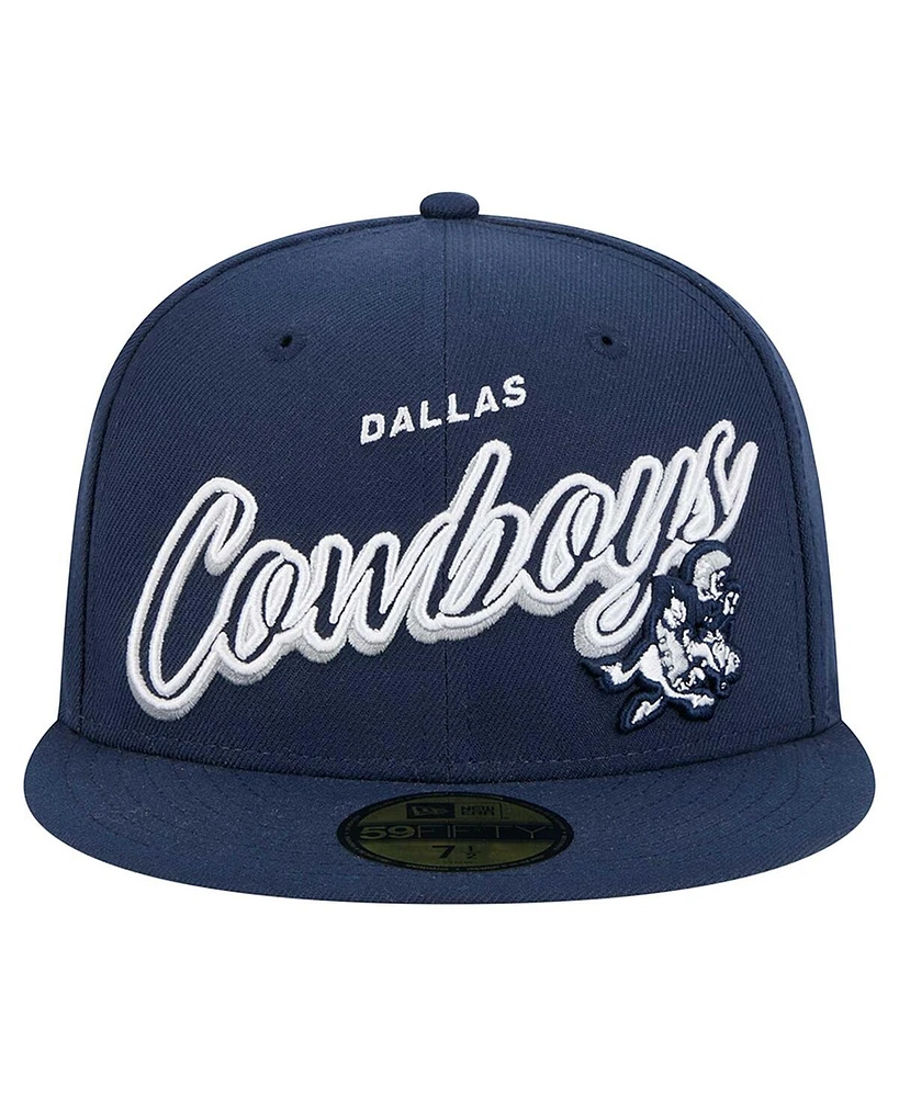 New Era Men's Navy Dallas Cowboys Script Sided 59FIFTY Fitted Hat