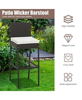 4 Pcs Patio Wicker Barstools Bar Height Chairs with Cushions Backyard
