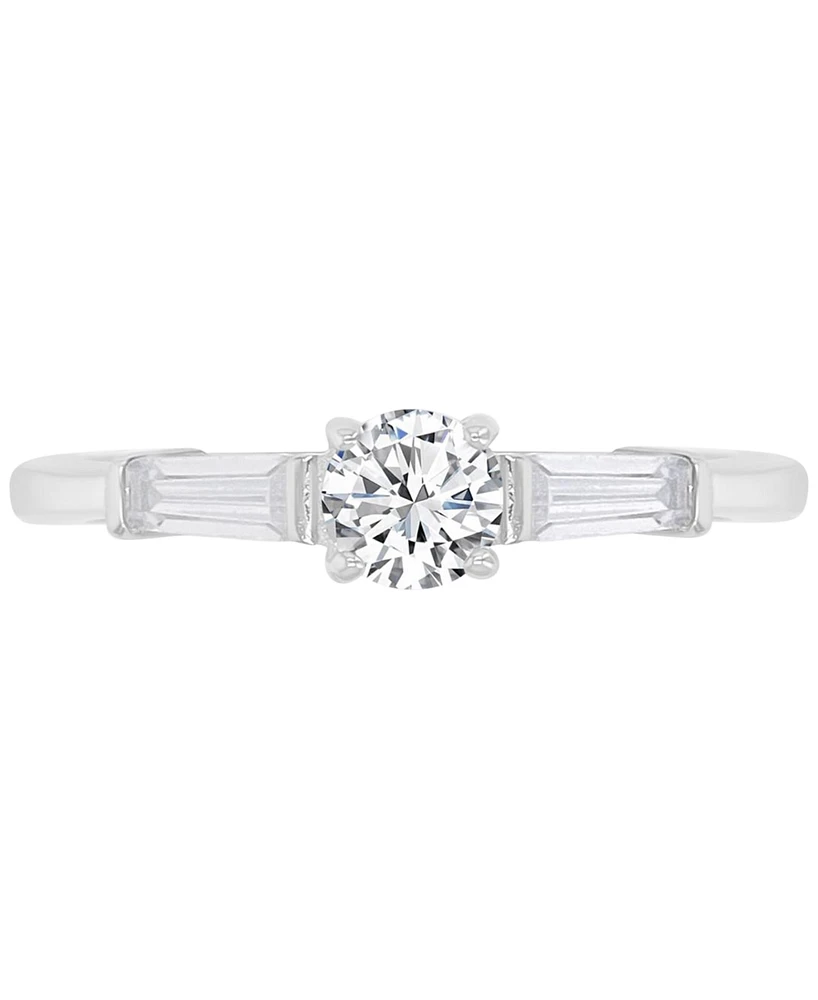 Cubic Zirconia Round & Baguette Promise or Engagement Ring Sterling Silver
