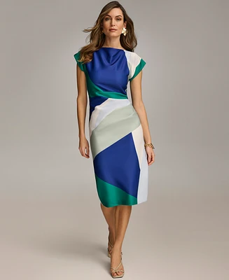 Donna Karan New York Women's Colorblocked Boat-neck Midi Dress