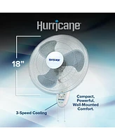Hurricane Supreme 18 Inch 90 Degree Oscillating 3 Speed Wall Mounted Fan, White
