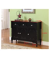 King's Brand Wood Console Sideboard Table with Drawers and Storage, Black Finish