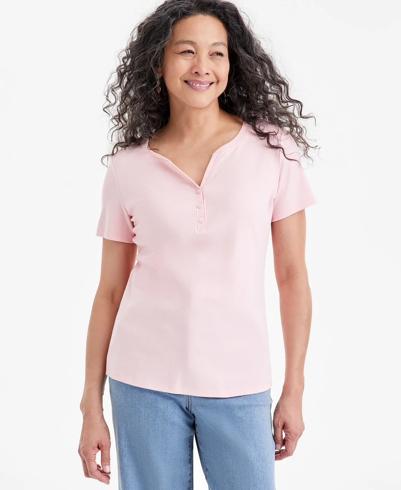 Style & Co Petite Cotton Henley Short-Sleeve T-Shirt