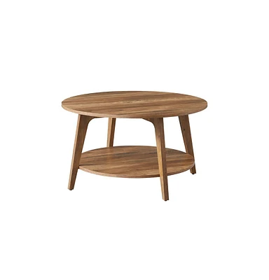 2-Tier Round Coffee Table with Open Storage Shelf for Living Room