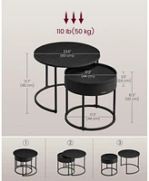 Set of 2 Round Nesting Coffee Tables with Hidden Storage and Removable Tray Tops