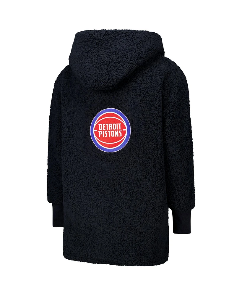 Jill Martin Men's and Women's The Best Lounger In The World Black Detroit Pistons Oversized Open-Front Hoodie Sweater