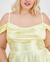 B Darlin Trendy Plus Size Off-The-Shoulder Satin Jacquard Gown