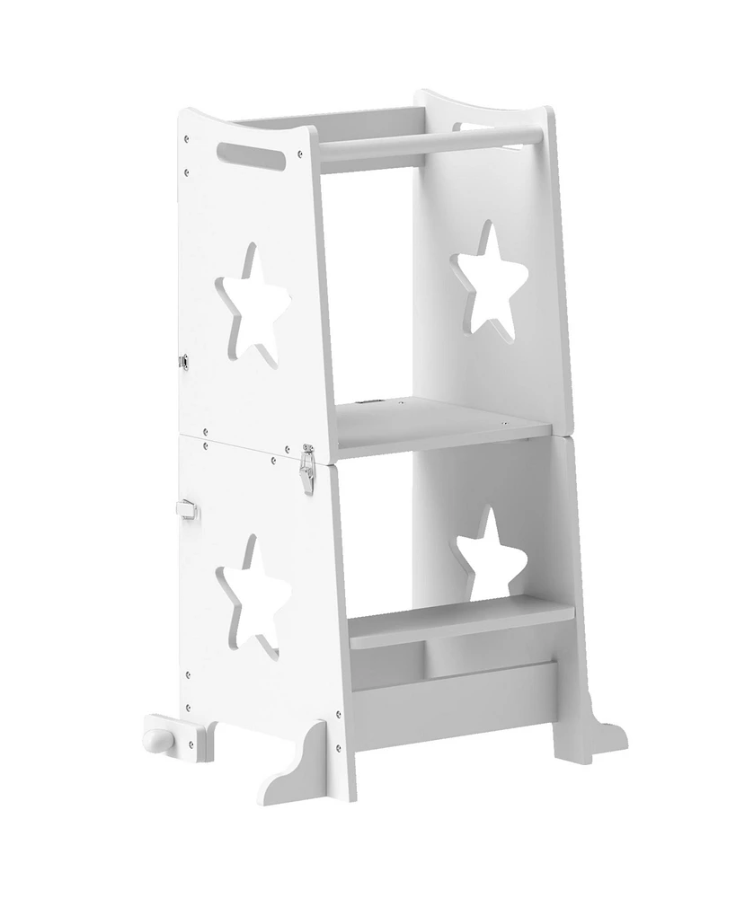 Qaba 2 in 1 Toddler Tower, Toddler Step Stool with Safety Rail