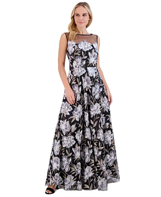 Eliza J Women's Embroidered Illusion-Neck Evening Gown