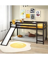 Gouun Twin Size Low Sturdy Loft Bed with Slide Wood