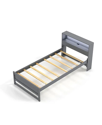 Gouun Twin Size Bed Frame with Storage Headboard Charging Station