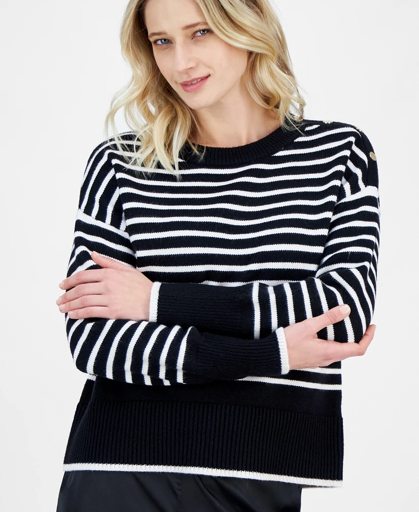 T Tahari Women's Striped Crewneck Sweater