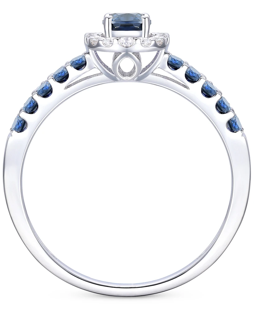 Sapphire (1 ct. t.w.) & Diamond (1/6 Oval Halo Ring 14k White Gold (Also available Ruby Emerald)