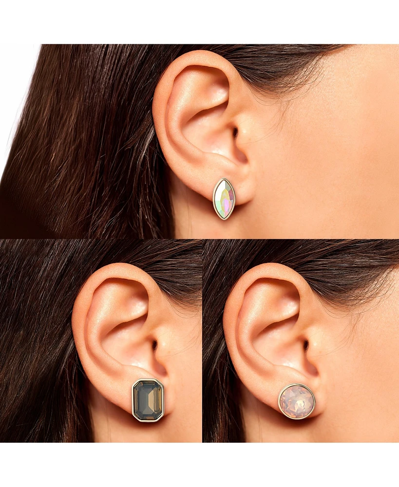Jessica Simpson Multi-Stone Stud Black Pink and Ab Cyrstal Earring Set - 3 Pairs