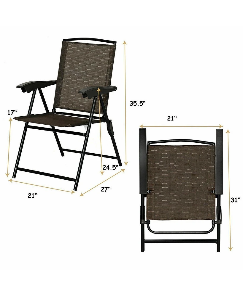 Gouun 2 Pieces Folding Sling Chairs with Smooth Armrests and Adjustable Back for Patio